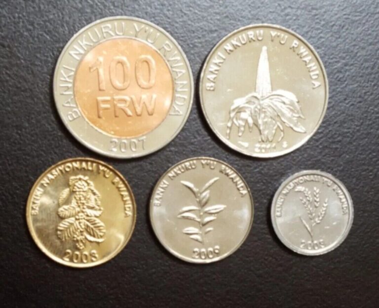 Read more about the article 2007-2011 RWANDA 1 5 20 50 100 FRANCS UNC LOT OF 5 COINS SET