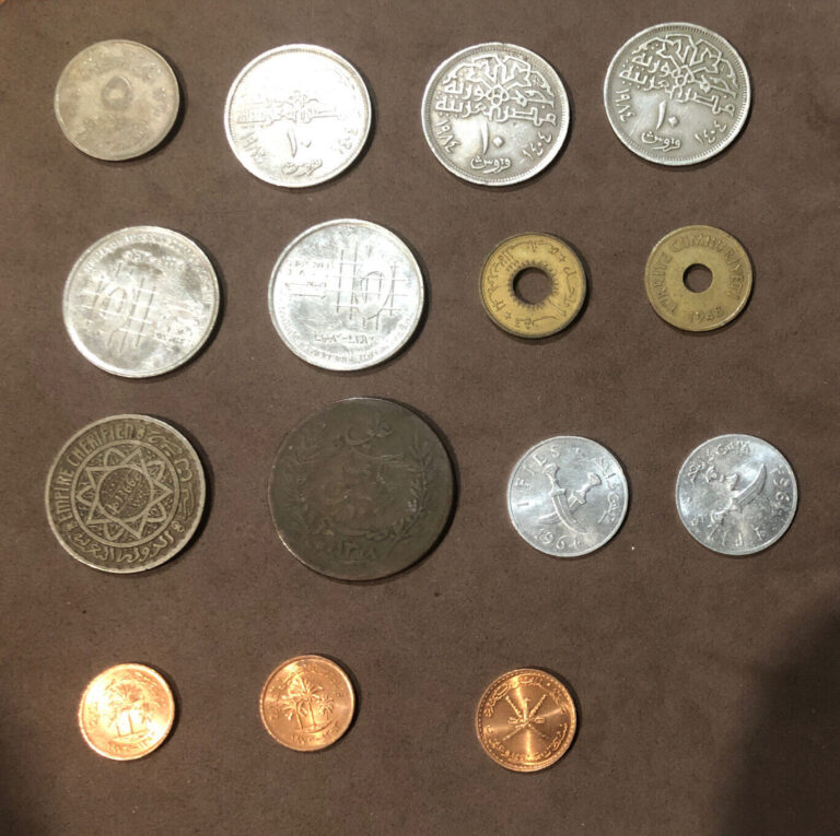 Read more about the article 1941-1996  LOT OF 15 ARAB STATES COINS-LEBANON JORDAN MOROCCO EGYPT UAE OMAN