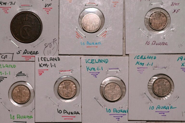 Read more about the article ICELAND LOT OF 7 (SEVEN) COINS 5-10 AURAR 1931 1936 1939