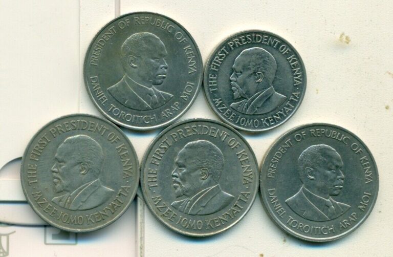 Read more about the article 5 DIFFERENT 1 SHILLING COINS from KENYA – 1971/1975/1980/1989/2009 (3 TYPES)