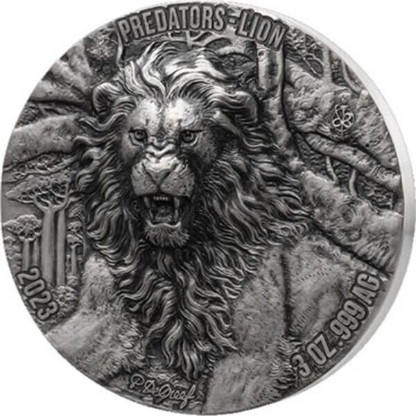 Read more about the article Lion Predators 3 oz Antique finish Silver Coin 5000 Francs CFA Ivory Coast 2023