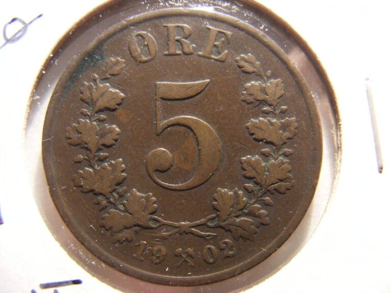 Read more about the article Norway 1902 5 Ore  KM#334  Fine  One Year Type