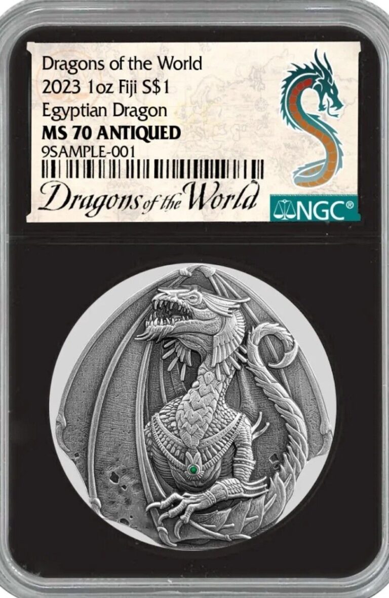 Read more about the article 2023 Fiji $1 1 oz Silver Egyptian Dragon NGC MS70 Antiqued