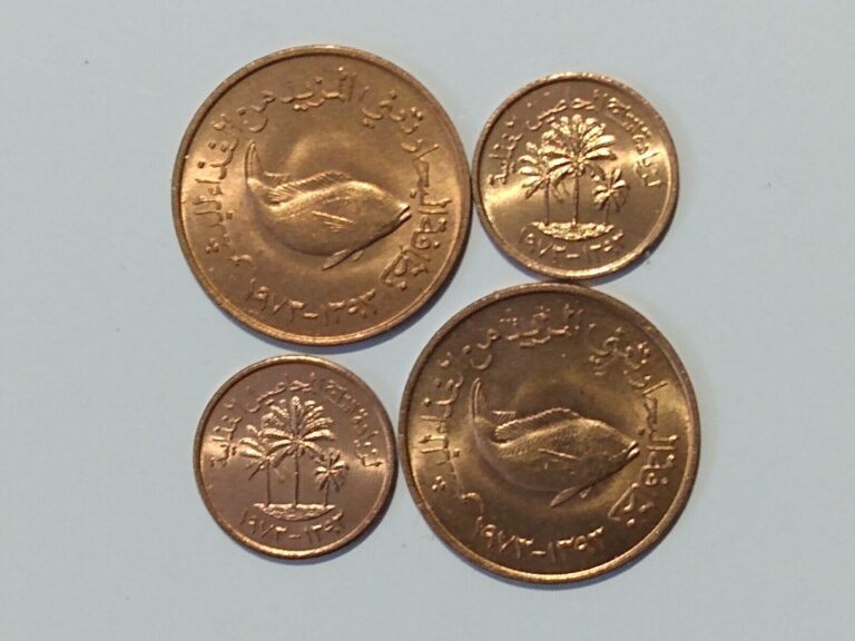 Read more about the article 1973 UAE 1 and 5 FILS BRONZE (4 COINS – 2 of each) UNC BU UNITED ARAB EMIRATES FAO