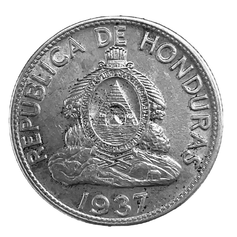 Read more about the article HONDURAS -1937 LEMPIRA AU / UNC Lencas Leader – 90% SILVER  RARE COIN #7 KM#75