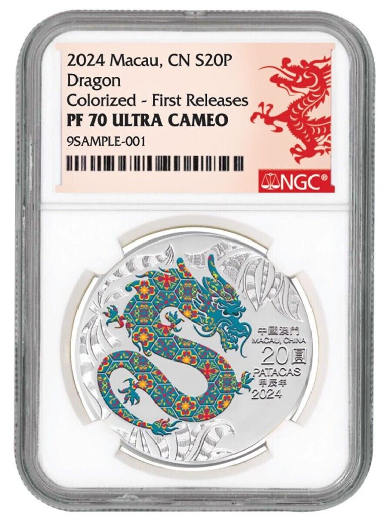 Read more about the article Macau 2024 1-oz Silver Year of the Dragon Colorized NGC PF70 UC First Releases