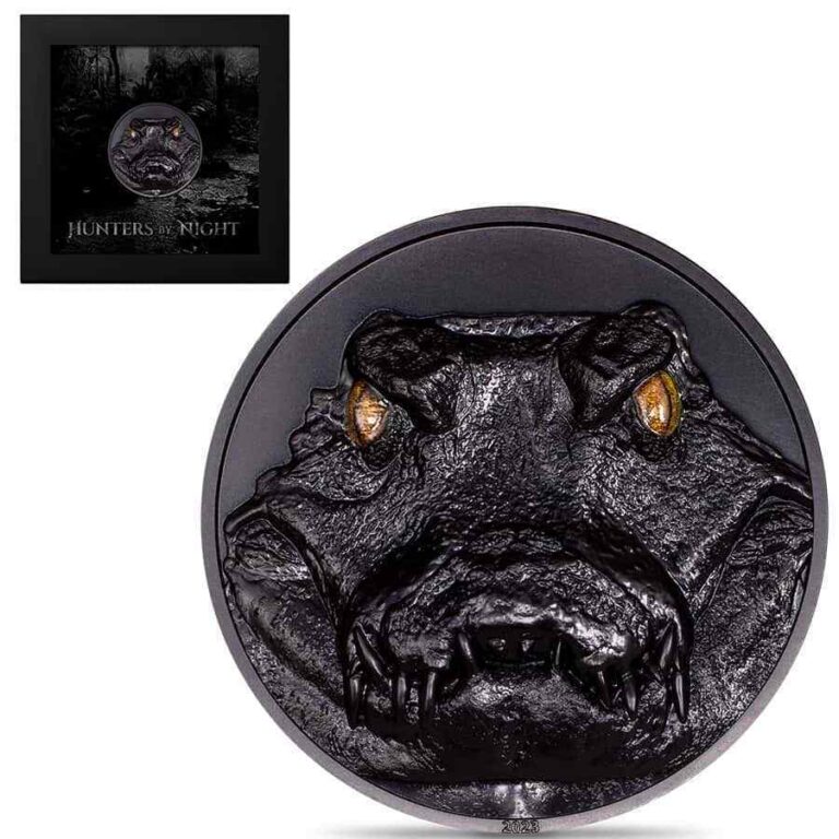 Read more about the article 2023 2 oz Silver Hunters by Night Caiman Palau Coin .9999 Fine