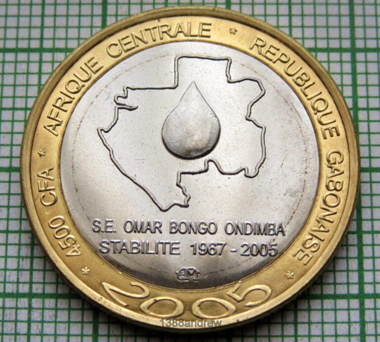 Read more about the article GABON 2005 3 AFRICA or 4500 CFA COIN  STABILITY  BI-METALLIC  UNC
