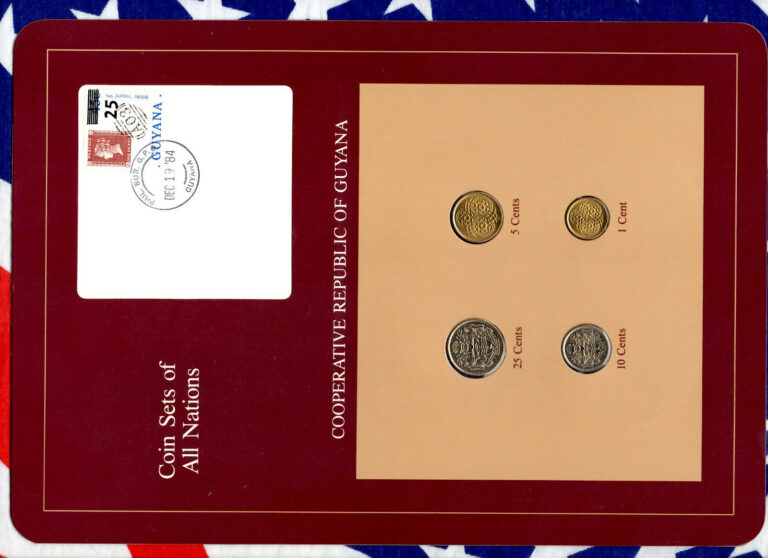 Read more about the article Coin Sets of All Nations Guyana UNC 25  10  5 cents 1985 1 cent 1982