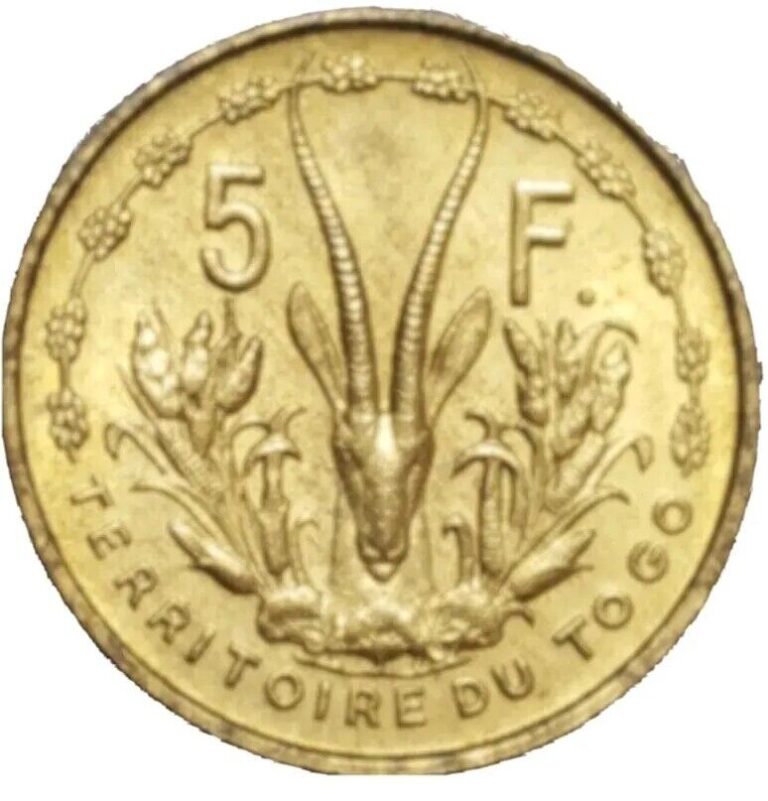 Read more about the article 1956 Togo French Mandate 5 Francs AU Scarce Coin KM 6