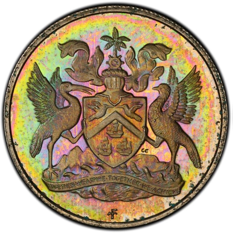 Read more about the article PR65CAM 1973-FM 25C Trinidad and Tobago 25 Cents  PCGS Trueview- Rainbow Toned