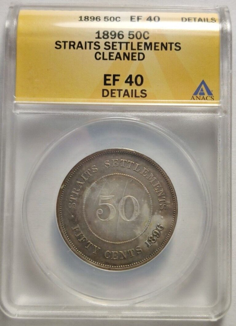Read more about the article 1896 Straits Settlement Fifty Cents ANACS Certified XF40 Details 50C Silver 3A