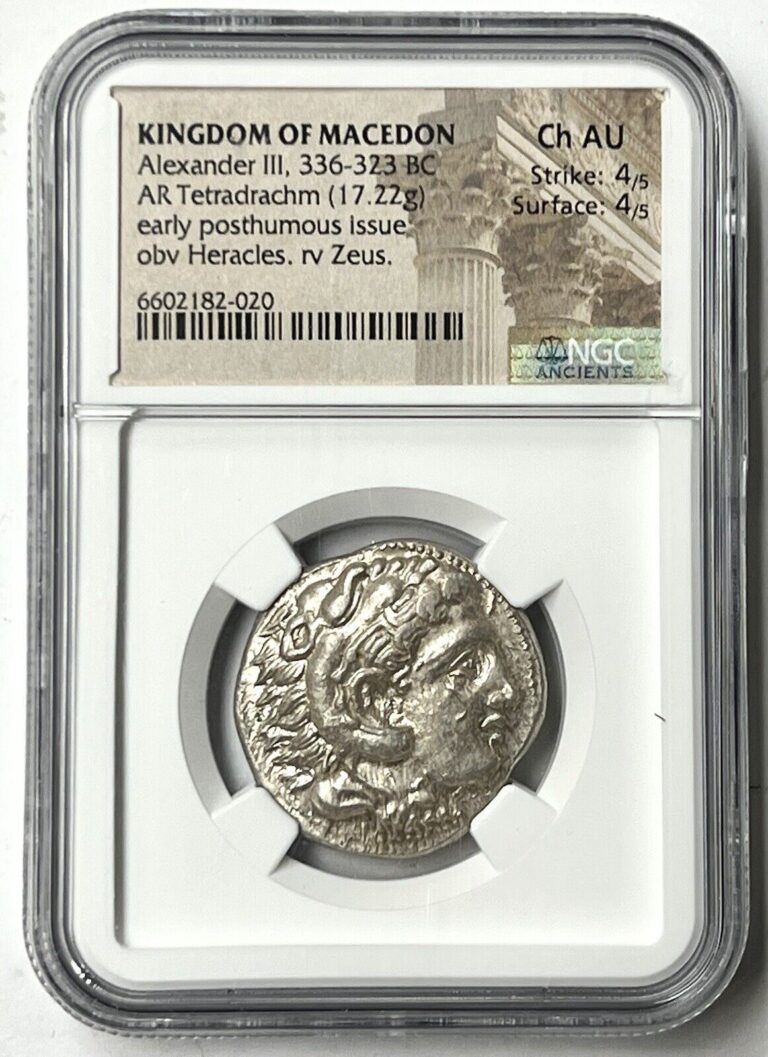 Read more about the article Alexander the Great III AR Tetradrachm Coin 336-323 BC – Certified NGC Choice AU