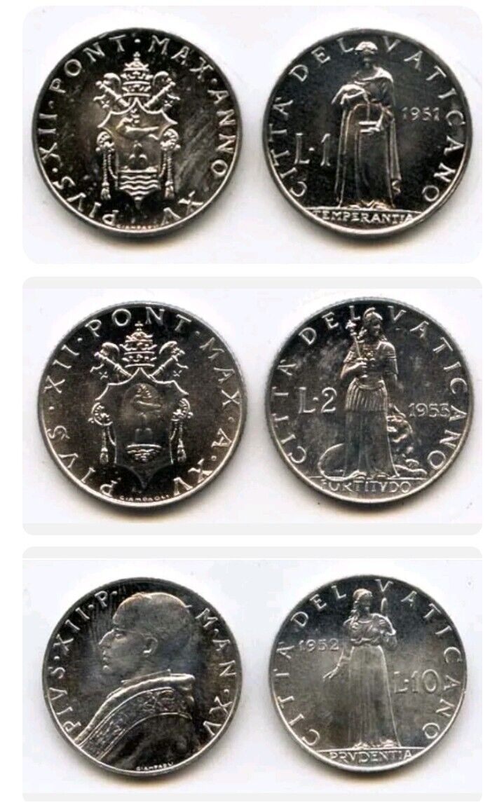 Read more about the article UNCIRCULATED VINTAGE VATICAN CITY *27* COIN LOT: 1  2 LIRA 10 LIRE. 1951-53