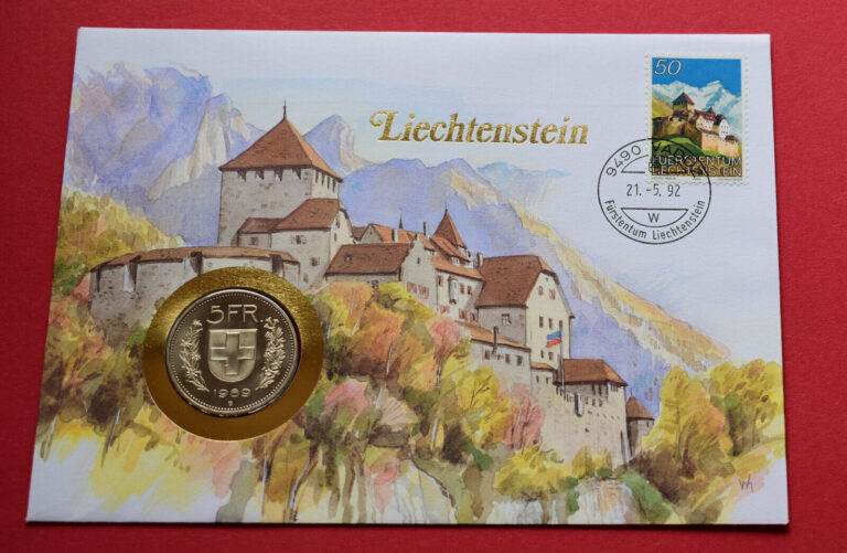 Read more about the article LIECHTENSTEIN 5 FRANKEN 1989 COIN STAMP COVER SCHWEIZ FRANCS SWITZERLAND