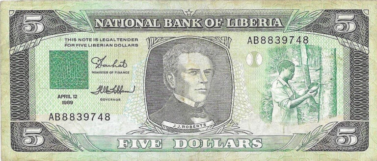 Read more about the article LIBERIA 5 DOLLARS 1989 P 19