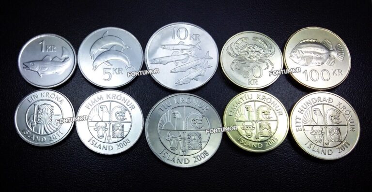 Read more about the article Iceland SET of 5 COINS  1 5 10 50 100 Kronur 2005 to 2011 UNC