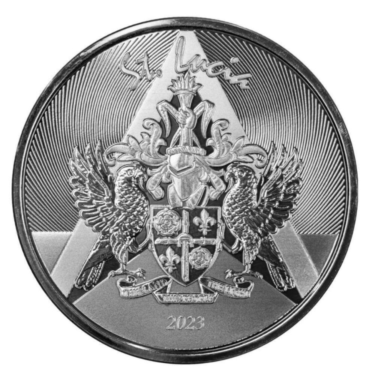 Read more about the article 2023 1 oz Silver Coin – St. Lucia Coat of Arms .999 Silver Coin BU #A599