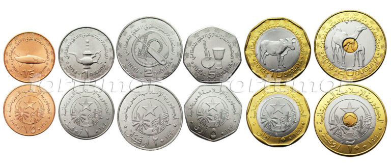 Read more about the article Mauritania Coins SET of 6 PCS   1/5 1 2 5 10 20 Ouguiya 2017 2018  UNC  BIMETAL