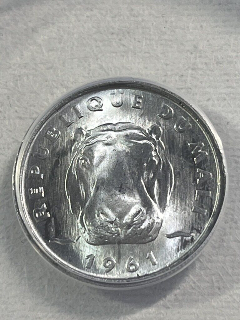 Read more about the article 1961 Mali 5 Francs Aluminum Coin Hippopotamus Graded MS 66 by ANACS