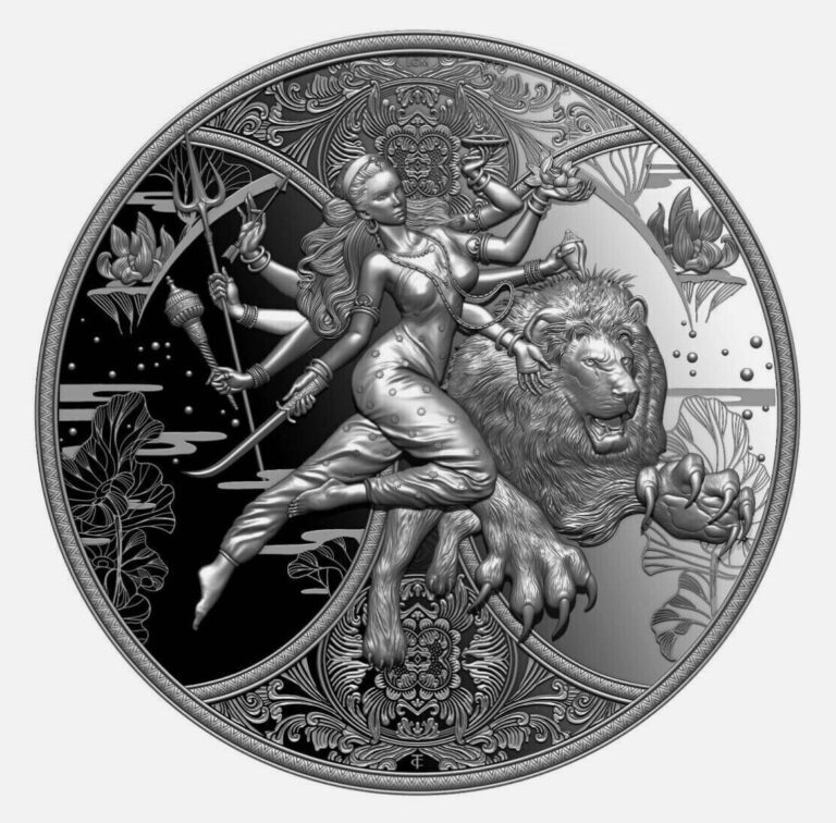 Read more about the article 2024 Cameroon Hindu Goddess Durga 1oz Silver High Relief BU Coin w/COA