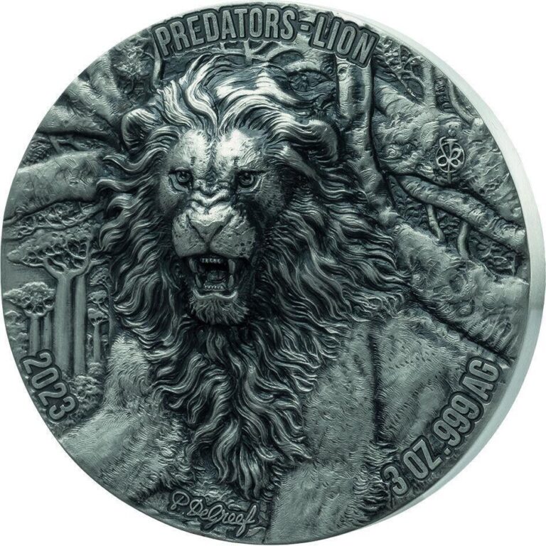 Read more about the article 2023 Ivory Coast Predators Lion UHR 3 oz Silver Coin – 750 Mintage