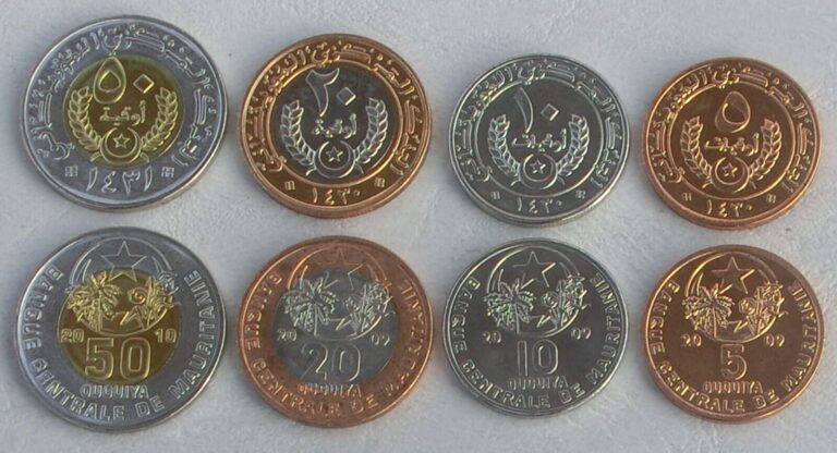 Read more about the article Mauritania Coins SET of 4 PCS   5 10 20 50 OUGUIYA  2009 2010  UNC  BIMETAL