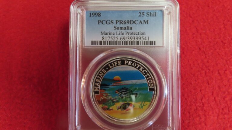 Read more about the article 1998 Africa Somalia Marine Life Protection 25 Shillings Silver PCGS PR69 PF69