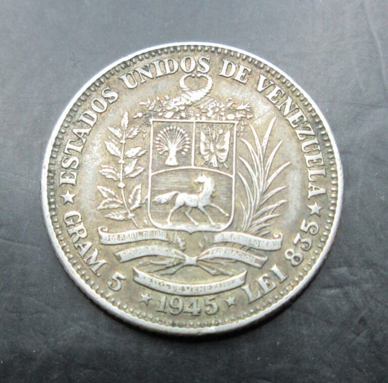 Read more about the article 1945 Venezuela Gram 5  Bolivar World Silver Coin Lot#580