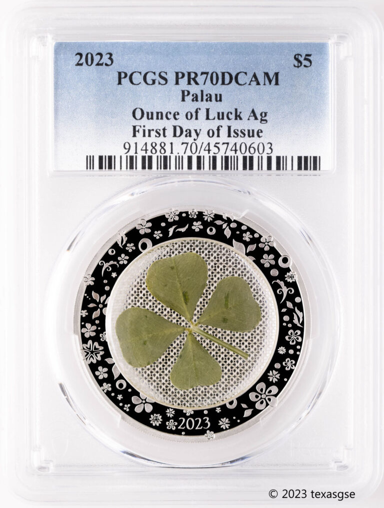 Read more about the article 2023 Palau 1 oz Silver $5 Ounce of Luck FDI – PCGS PR70DCAM