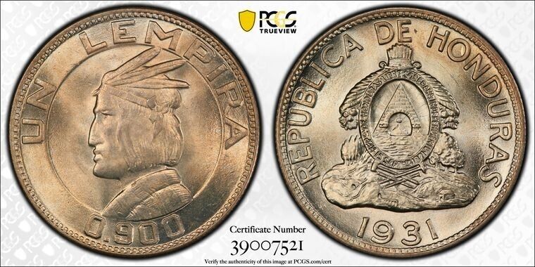 Read more about the article I4 Honduras 1931 Lempira PCGS MS-66 Top Pop:2/0 Tied For Finest!