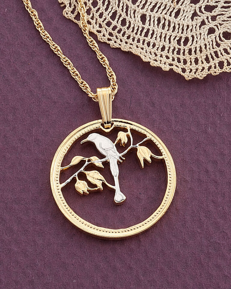 Read more about the article Bird Pendant and Necklace  Belize Coin Hand Cut   7/8″ Diameter ( # 30 )