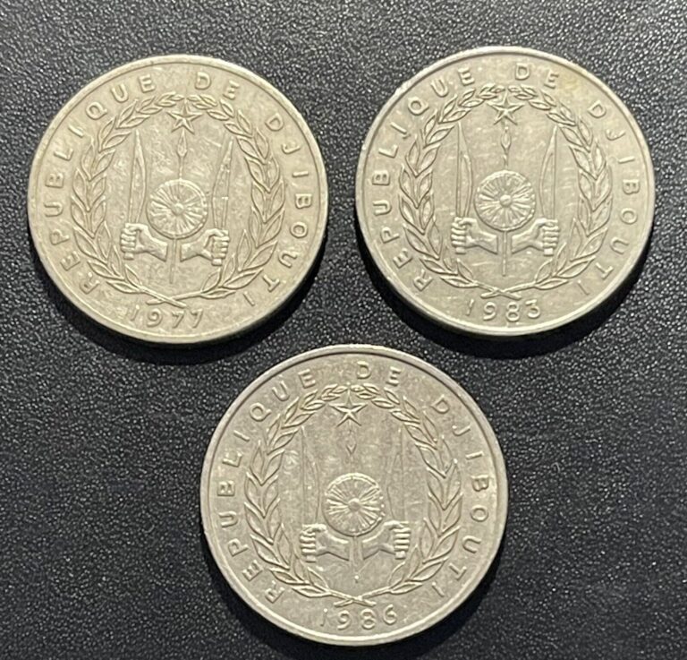 Read more about the article Djibouti 1977/83/86 50 Franc Coins: Lot of 3