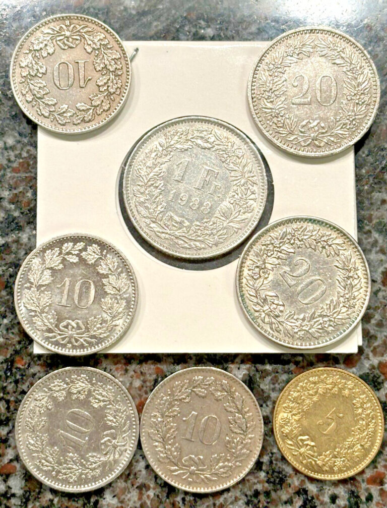 Read more about the article Lot of 7 Swiss Mixed Vintage Coins 1943+ ~ 2Fr. – #120