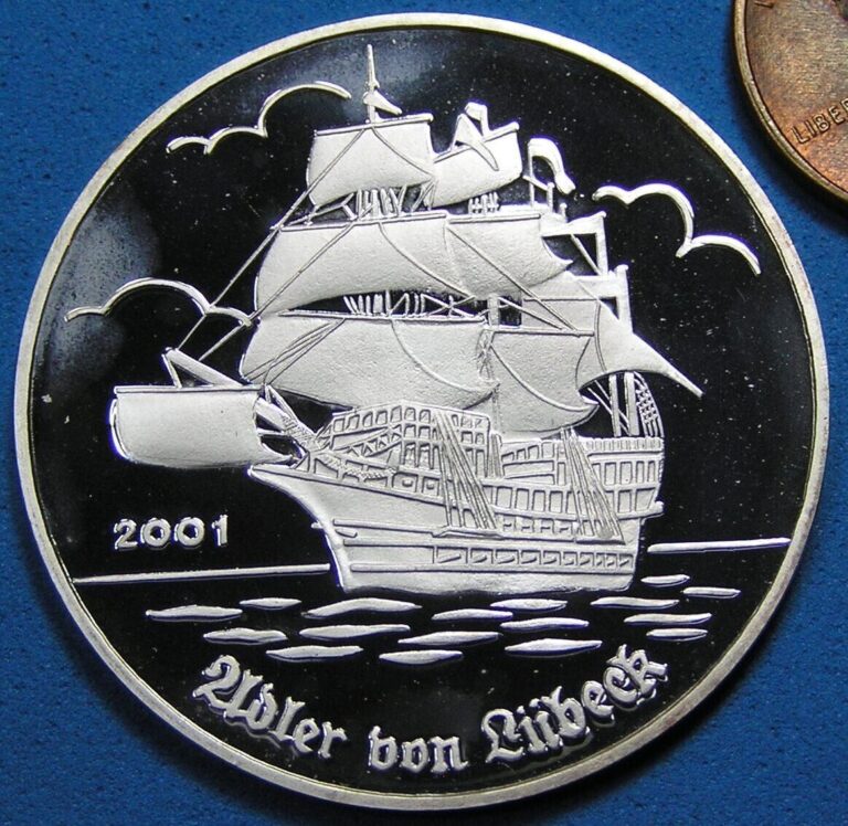 Read more about the article Togo 1000 Francs .999 Silver Coin  2001 Proof  Adler von Lubeck Sailing Ship