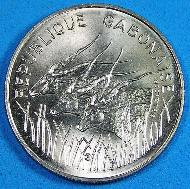 Read more about the article Gabon 100 Francs Nickel Coin  1971 Lustrous BU  Three Giant Eland  KM-12