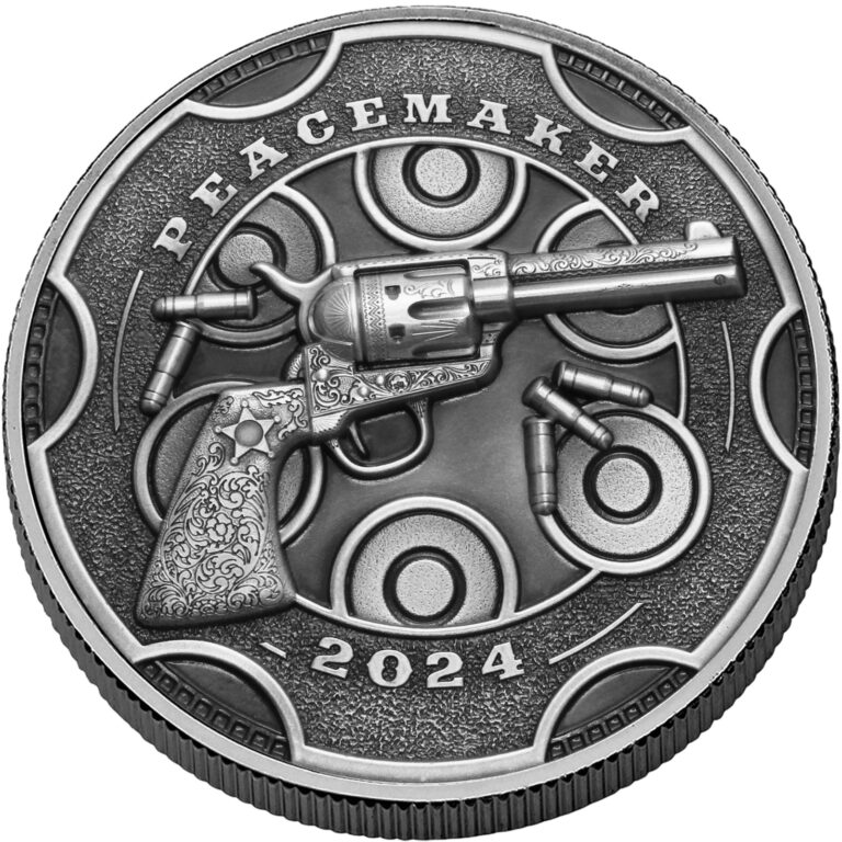 Read more about the article 2024 Cameroon Peacemaker UHR Antiqued 1 oz .999 Silver Coin – Colt Gun