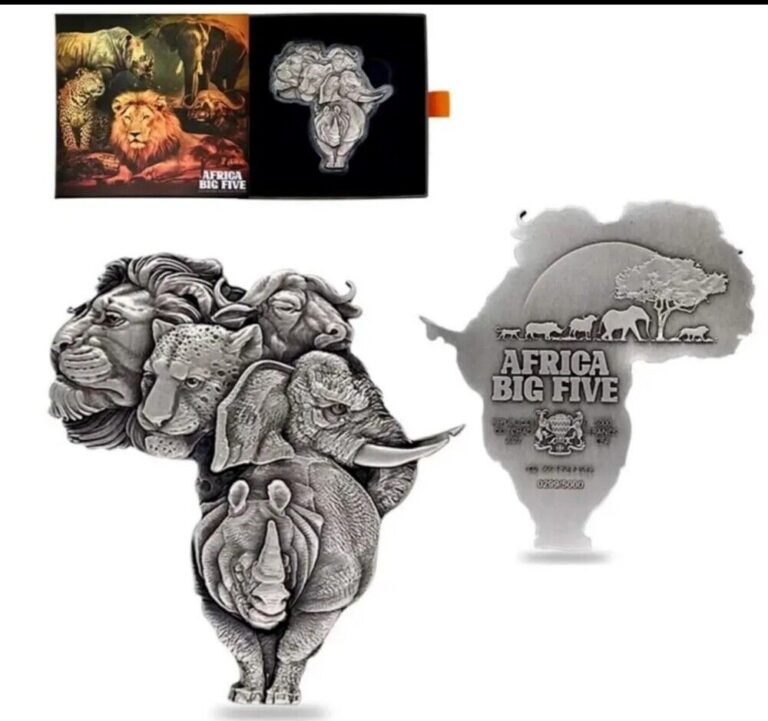 Read more about the article 2022 Chad 1 oz Silver .999 “Big Five Africa Shaped High Relief Silver Coin BU