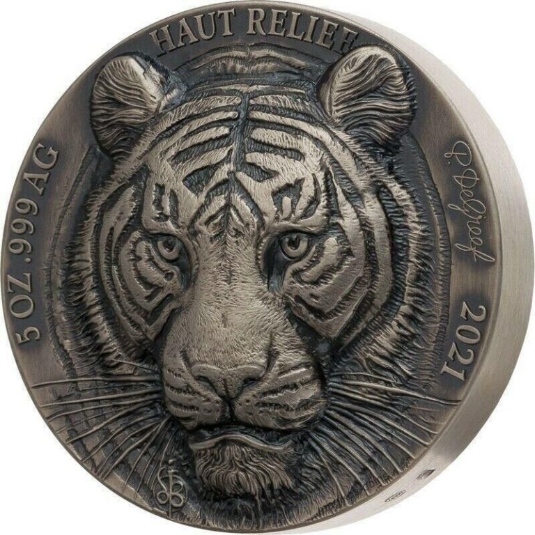 Read more about the article 2021 Ivory Coast Big 5 Asia Tiger 5 oz Silver Coin – 999 Mintage