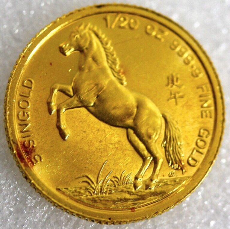 Read more about the article 1990 Singapore 5 Singold 1/20oz .9999 Gold Coin  PROOF  Year of the Horse