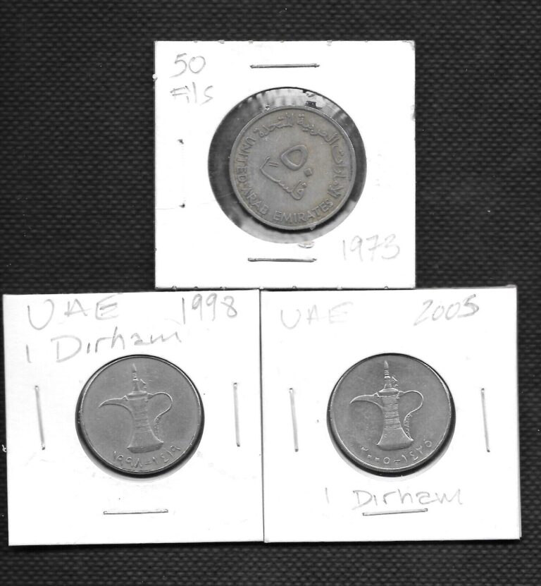 Read more about the article United Arab Emirates 3 Circulated Coins 1 Dirham x 2 and 50 Fils