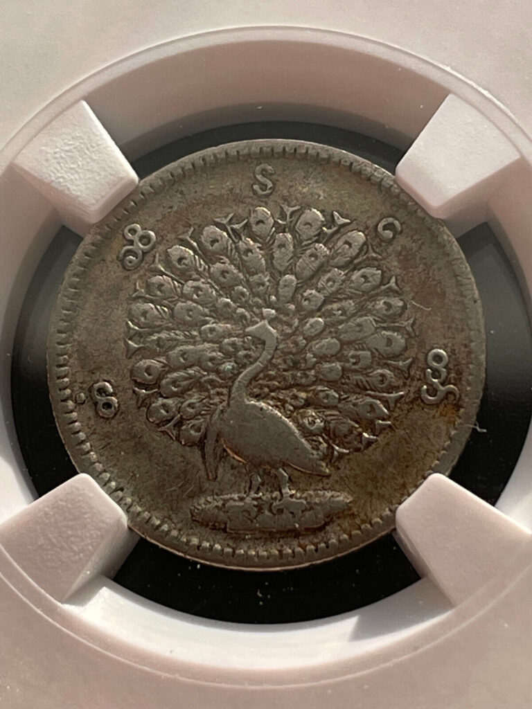 Read more about the article CS 1214( 1852)  Burma Mat  NGC VF Details Clea   Nice silver coin  Peackock