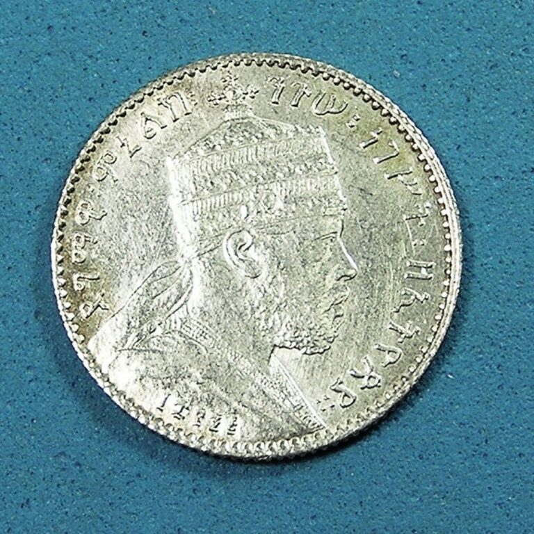 Read more about the article Ethiopia 1 Gersh .835 Silver Coin  EE 1895 (1902 – 1903) lustrous  KM-12