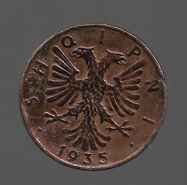 Read more about the article 1935 Albania. Albanian Coin  2QINDAR AR.  Used.  NAB