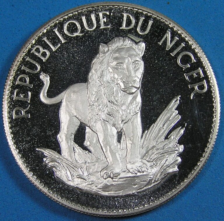 Read more about the article Niger 10 Francs .900 Silver Coin Lion 1968 Proof  Raised Rim 20 Gr 36 mm  KM-8.1