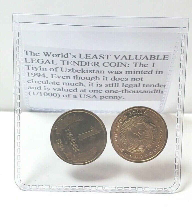 Read more about the article KM#1 World’s LEAST Valuable (1/1000 of 1c) Coin Lot x2 UNC 1994 Uzbekistan Tiyin