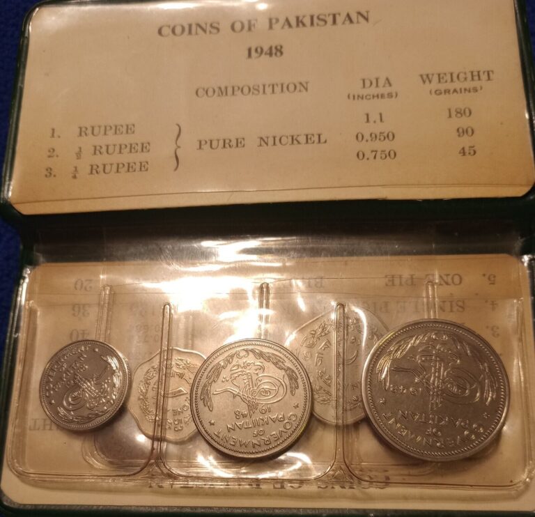 Read more about the article Pakistan -1948 Coins of Pakistan 8 Coin Set 3 1948 and 5 1953. RARE VERSION UNC