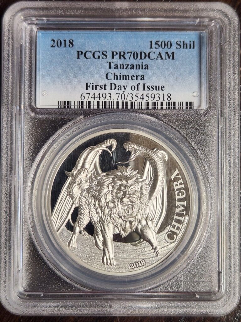 Read more about the article 2018 Tanzania Chimera 2oz .999 Silver Proof Coin #25/499 Mint PCGS PR70DCAM FDI