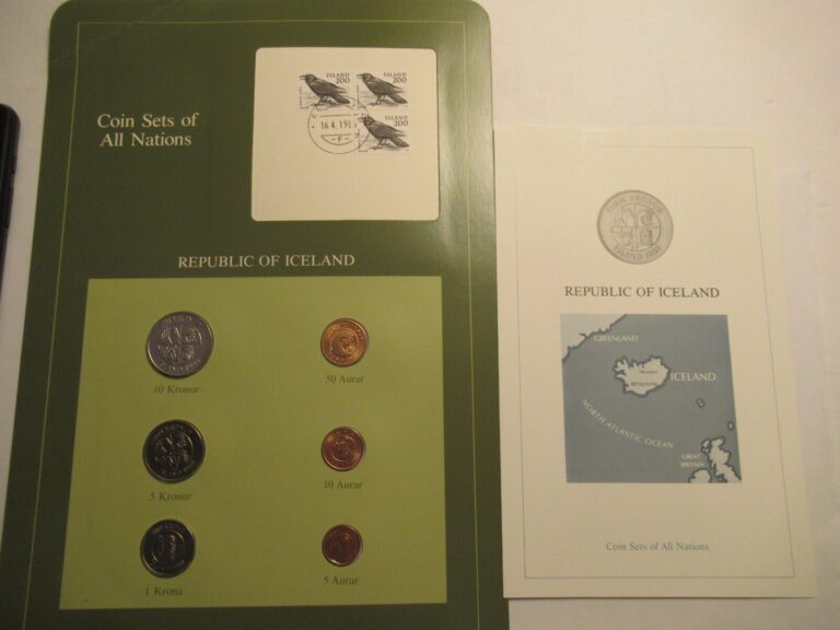 Read more about the article Coins of All Nations Series Iceland 6  Coin Unc Set  1st Day Stamp