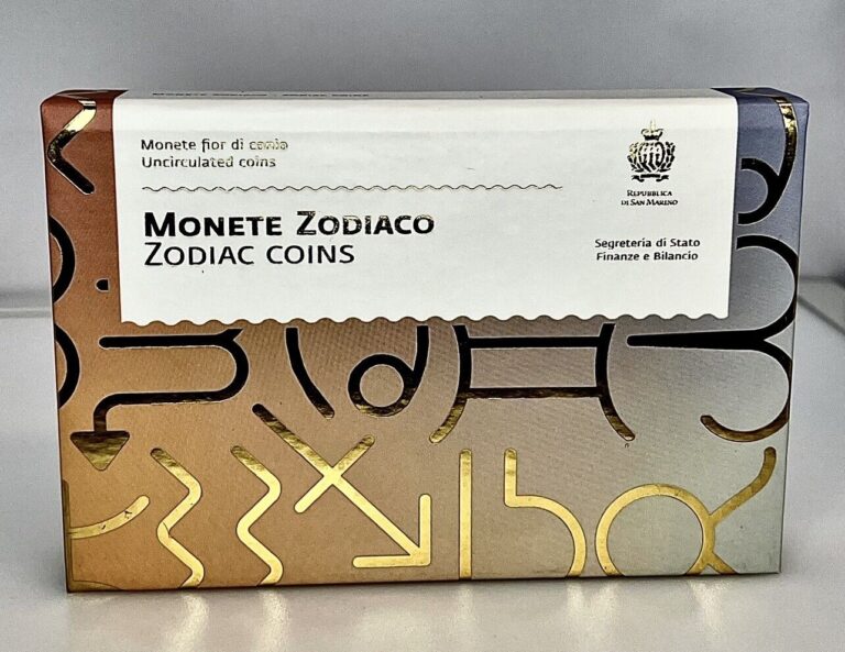 Read more about the article SAN MARINO 12 ZODIAC COINS UNC 5 EURO SET  2018 – 2021 MINT! AUTHENTIC BOX